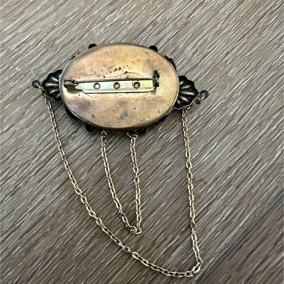 Vintage Ribbon Rose Embroidered Brooch Pin Pendant Brass Tone Floral Shabby Chic - Picture 5 of 5